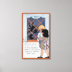 Toile Halloween salutationAraignées à la fenêtre