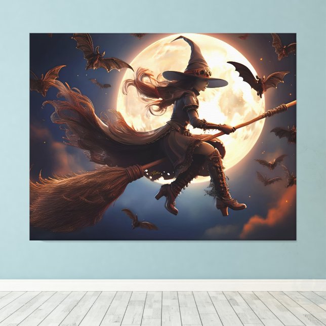 Toile Halloween Steampunk Witch Vol au clair de lune (Insitu (Plancher de Bois))