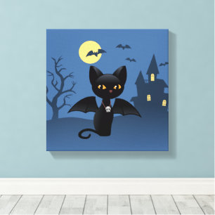 Toile Halloween Vampire Chat noir avec ailes
