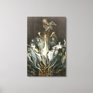 Toile Halloween vintage, violoniste squelette et fantôme