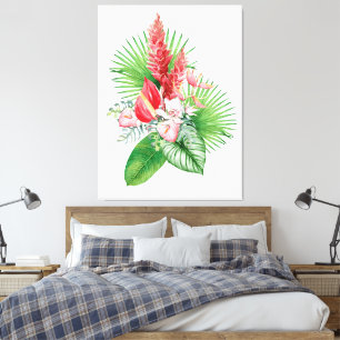 Toile Hana hou ! (Blanc) Arrangement de fleurs hawaïenne
