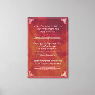 Toile Hanoukka Bénédictions Hébreu Anglais Éclairage