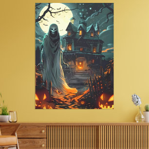 Toile Hantise au Clair de Lune – Fantôme du Manoir Hanté