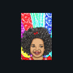 Toile Happy Curls Pop Art Laughl Girl<br><div class="desc">Adorable petite fille afro-américaine riant avec des couleurs vives et audacieuses,  rouge,  violet,  jaune,  art numérique bleu.</div>