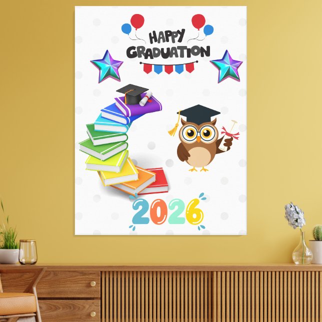 Toile Happy Graduation 2026 - Cute Owl & Books  (Insitu(Salon))
