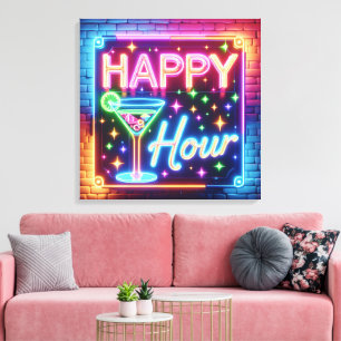Toile Happy Hour Sign On Rainbow Brick