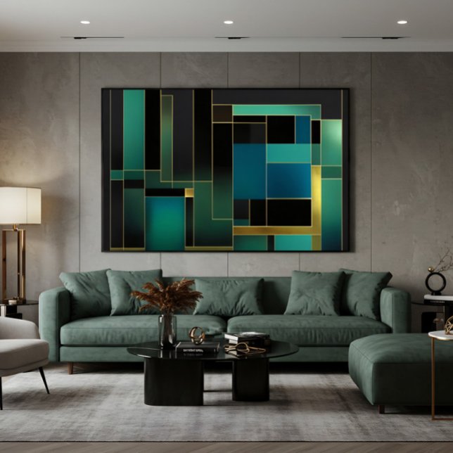 Toile Harmonie Dorée en Vert et Bleu (Créateur téléchargé)