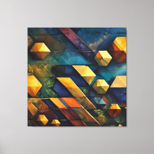 Toile Harmonie Géométrique : Cubes Abstraits en Or et Sa