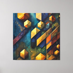Toile Harmonie Géométrique : Cubes Abstraits en Or et Sa