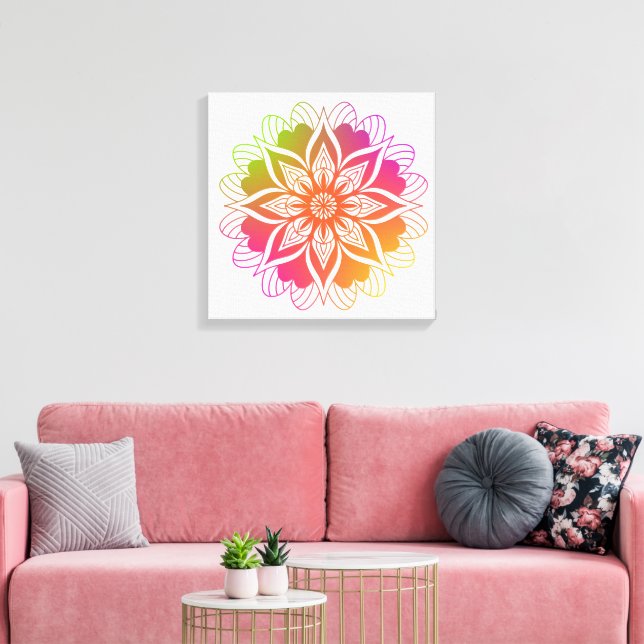 Toile Harmonie radiante : Boho Orange et Pink Mandala (Insitu(Salon))