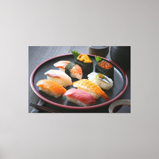 Toile  Harmony of Sushi on a Traditional Black Plate - C