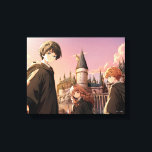 Toile HARRY POTTER™ Hermione & Ron HOGWARTS™ Anime Scene<br><div class="desc">Step into the wizarding world with this stunning illustration featuring Harry Potter™, Hermione Granger, and Ron Weasley standing before the majestic towers of Hogwarts™ at sunset. Bathed in warm golden light and soft twilight hues, the trio stands ready for whatever magical adventure awaits. With wands in hand and Hogwarts rising...</div>