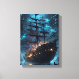 Toile Haunted Ghost Ship at Night Imaginaire