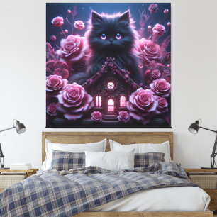 Toile Haven chaton enchanté : Imaginaire foncé 3D Impres