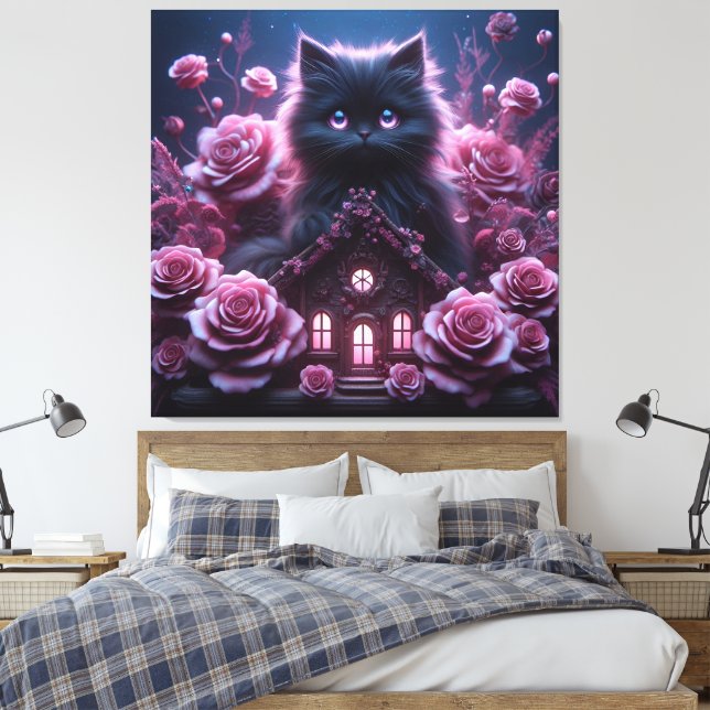 Toile Haven chaton enchanté : Imaginaire foncé 3D Impres (Insitu(Chambre))