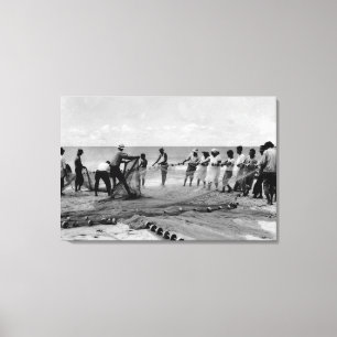 Toile Hawaï - vue des filets de Hukilau sur le rivage
