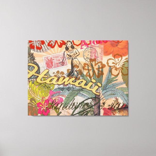 Toile Hawaii Hula Voyage Fleur Vintage (Recto)