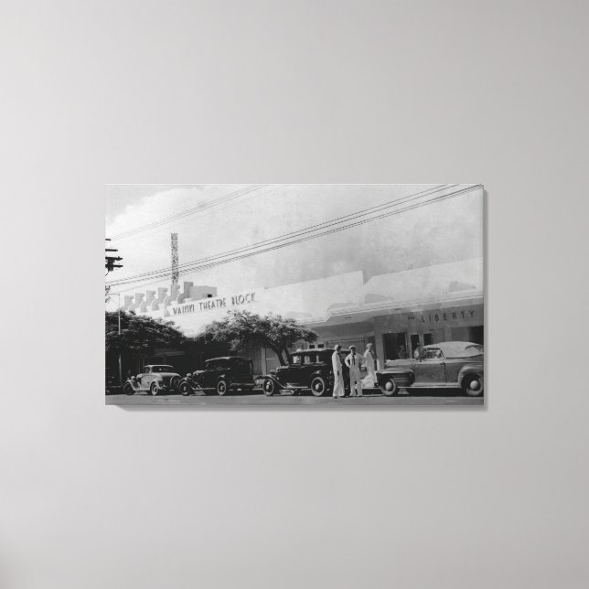 Toile Hawaii - Vue sur l'édifice du théâtre Waikiki (Recto)