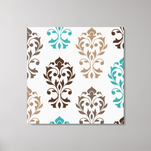 Toile Heart Damask Art I Browns Turquoise Cream