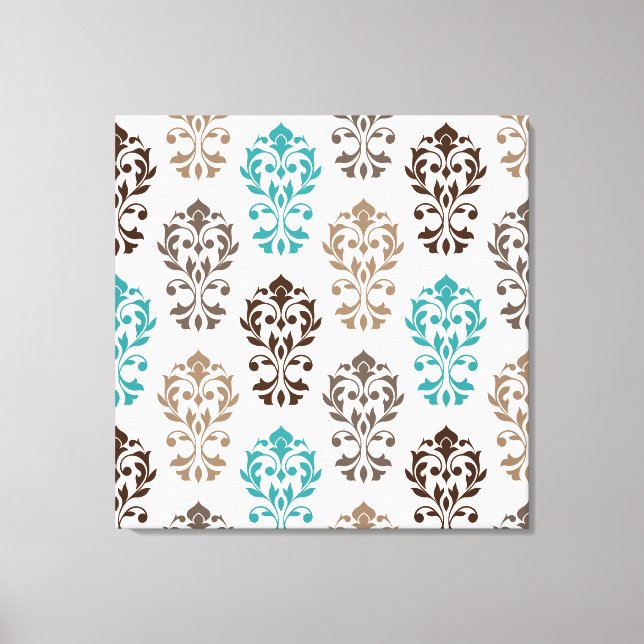 Toile Heart Damask Art Ib Browns Crème Turquoise (Recto)