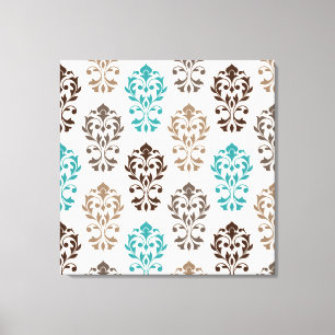 Toile Heart Damask Art Ib Browns Crème Turquoise