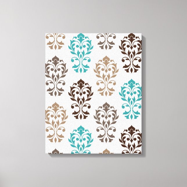 Toile Heart Damask Art Ib Browns Crème Turquoise (Recto)