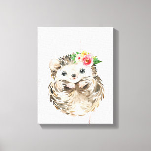 Toile Hérisson Bébé Floral Aquarelle, Animaux de la Forê