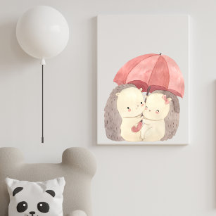 Toile Hérisson d'aquarelle mignonne avec parapluie rose