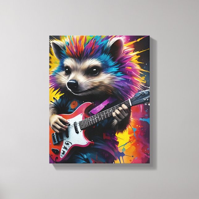 Toile Hérisson joue de la guitare, graffiti rock (Recto)
