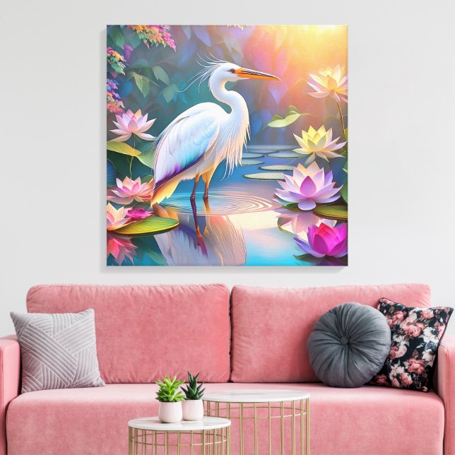 Toile Héron blanc à bec orange, oiseau de fantaisie (Insitu(Salon))