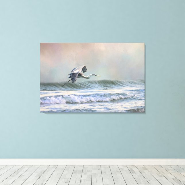 Toile Héron bleu à la plage (Insitu (Plancher de Bois))