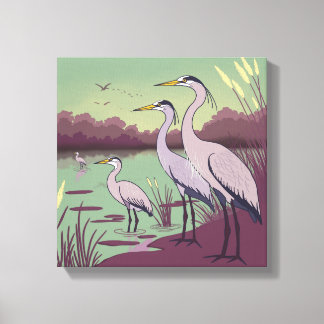 Toile Herons by the Lake