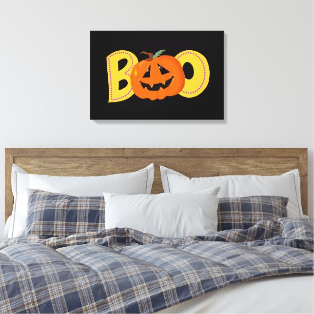 Toile Hey Boo Cute Citrouille Typographie Dessin Art (Insitu(Chambre))