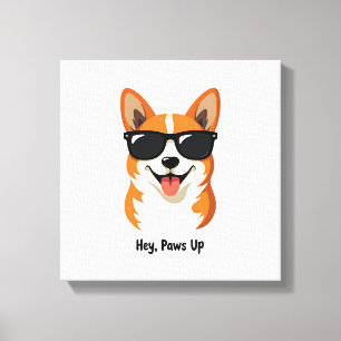 Toile Hey Vintage, Patte en l'air Corgi avec Lunettes de