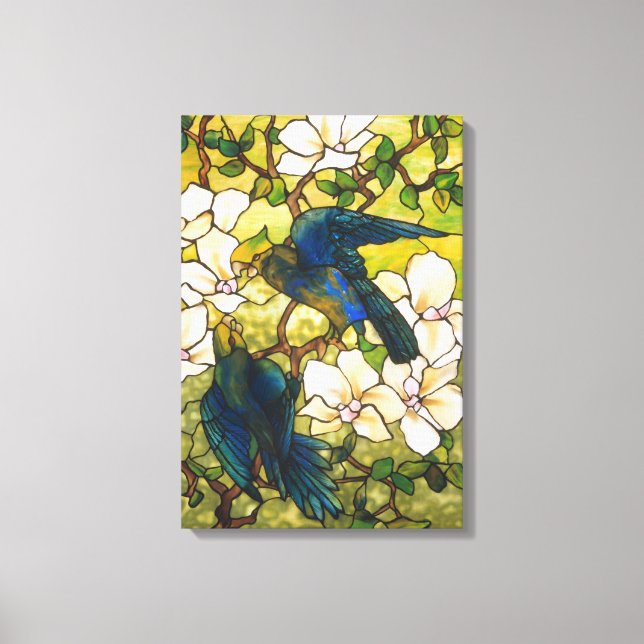 Toile Hibiscus et perroquets Fenêtre en verre tendu (Recto)