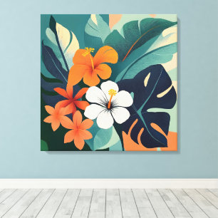 Toile Hibiscus et Plumeria hawaïens modernes du milieu d