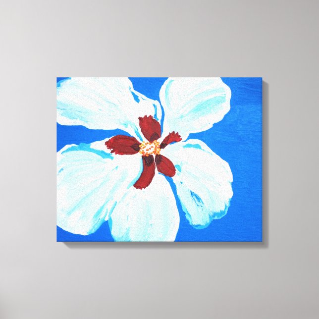 Toile Hibiscus Flower sur bleu Peinture acrylique origin (Recto)