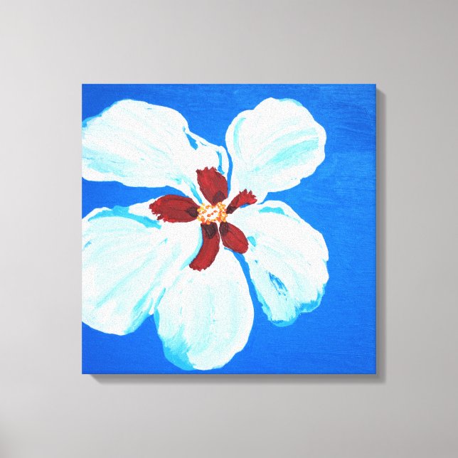 Toile Hibiscus Flower sur bleu Peinture acrylique origin (Recto)