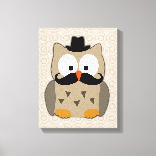 Toile Hibou avec Moustache et Casquette (Recto)