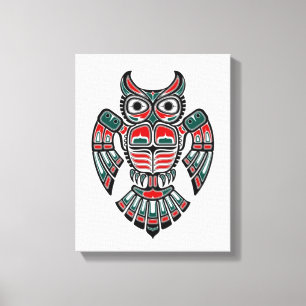 Toile Hibou bleu et noir rouge d'esprit de Haida