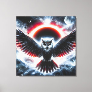 Toile Hibou céleste cosmique mystique