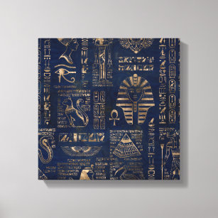 Toile Hiéroglyphes et divinités égyptiennes-or sur marbr