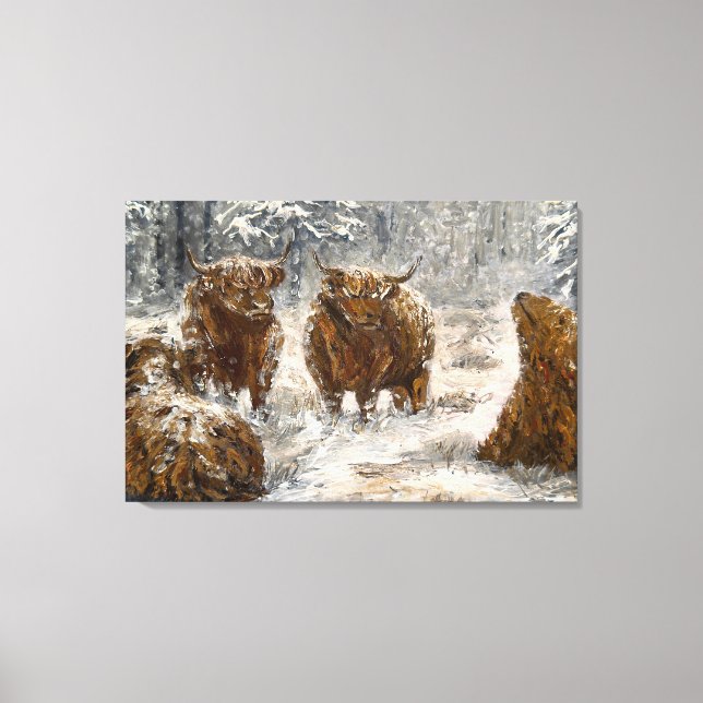 Toile  Highland Soul: Whimsical Snowy Cows Vintage (Recto)