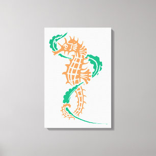 Toile Hippocampe orange, vert émeraude et algue