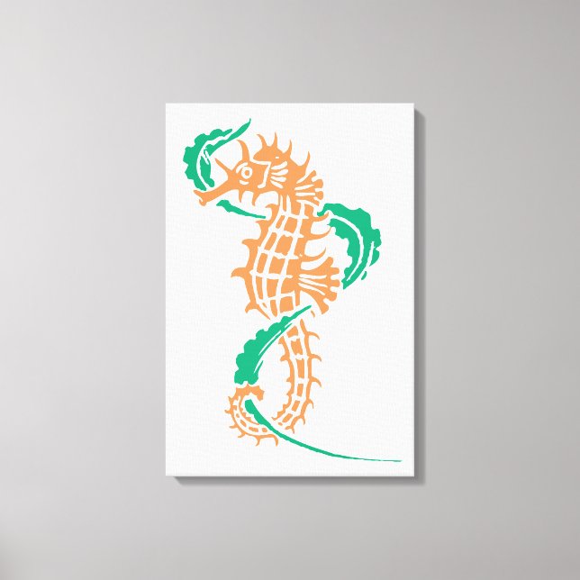 Toile Hippocampe orange, vert émeraude et algue (Recto)