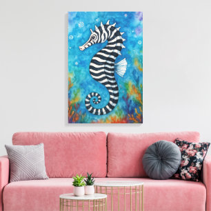 Toile Hippocampe zèbre à l'aquarelle