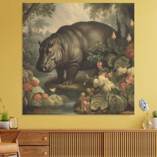 Toile Hippopotame Botanique Vintage