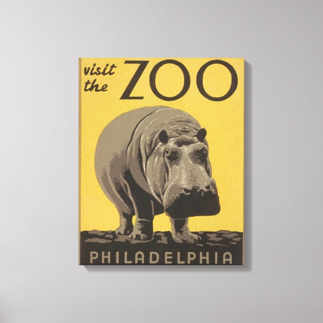 Toile Hippopotame vintage hippo zoo poster wpa (Recto)