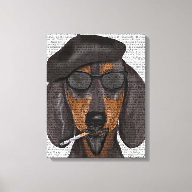 Toile Hipster Dachshund Noir et Tan (Recto)