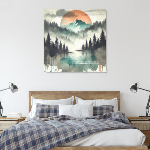 Toile Hiver Fog Mountain Forest Paysage Soleil orange